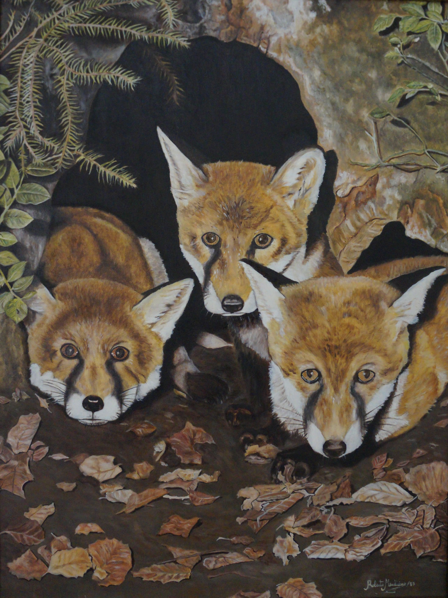 Le tre volpi, olio su tela, 60x80, 1987. Opera privata