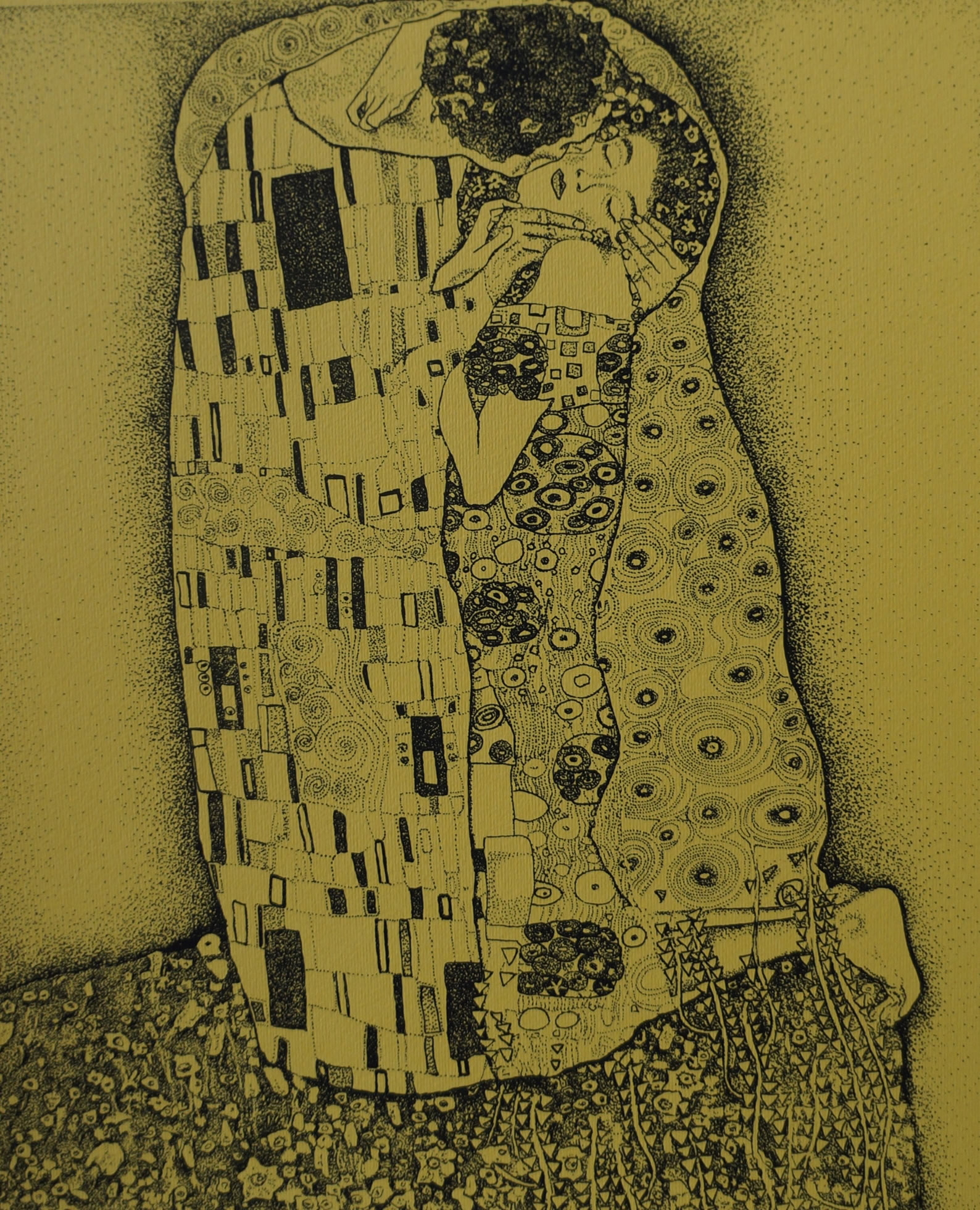 Serigrafia eseguita con tecnica a punti tratta da Il bacio di G. Klimt, 35x45, 2012